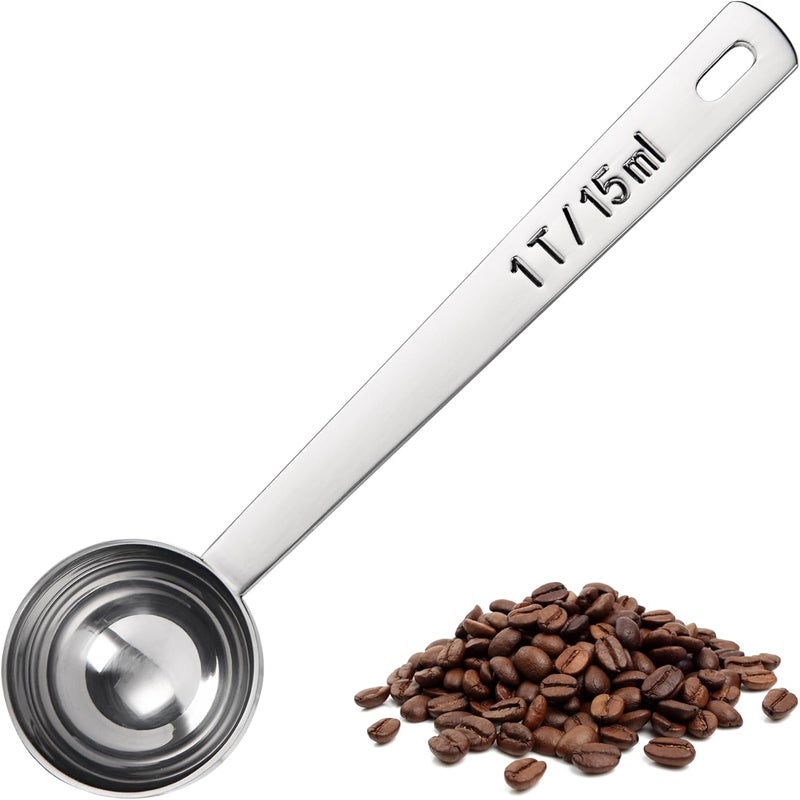 UTaste Coffee Scoop 1 Tablespoon: 18/8 Stainless Steel Measuring Scooper for Ground Coffee, Bean, Powder, Espresso, 4.3in Long Handle Metal Measure Spoon for Canister, Jar (1Tbsp/15ml) - Image 1
